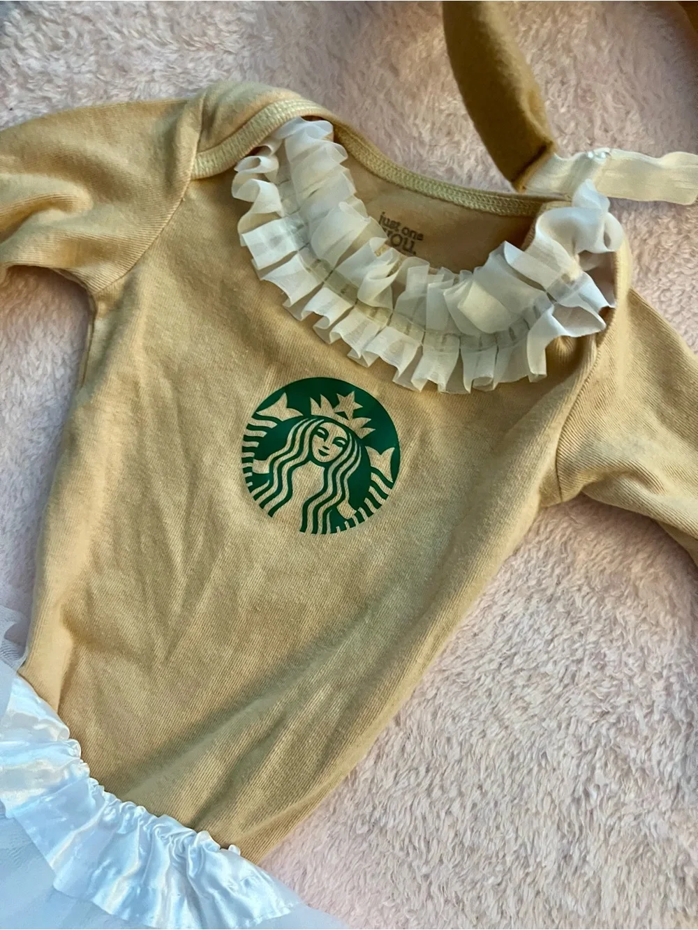Tan & White Baby Frappuccino Tutu Costume with Green Logo 6-9 Months